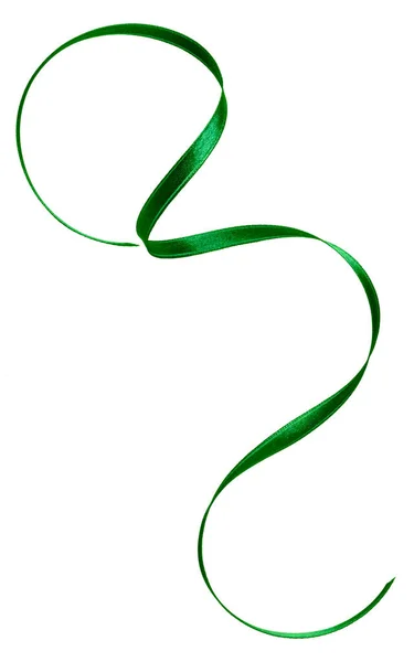 Błyszcząca Wstążka Satynowa Zielony Kolor Białym Tle Wstążka Obraz Ozdoba — Zdjęcie stockowe