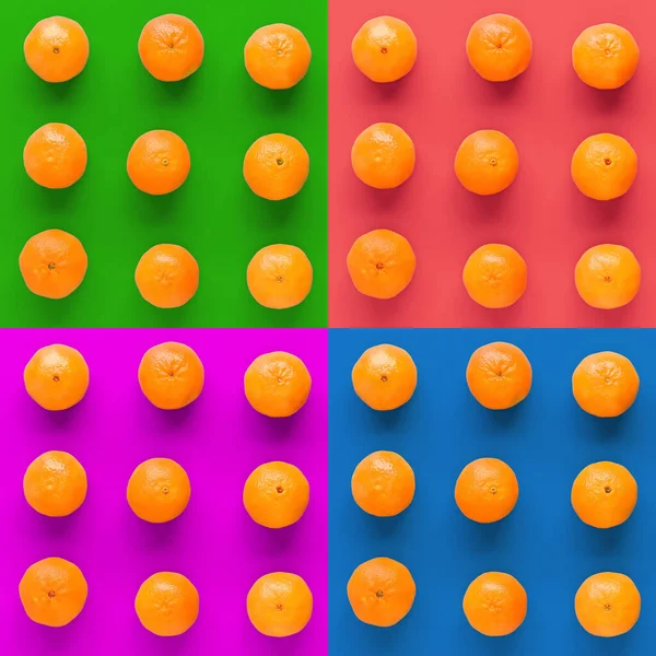 Fruchtmuster Von Frischer Orangefarbener Mandarine Oder Mandarine Auf Buntem Hintergrund — Stockfoto