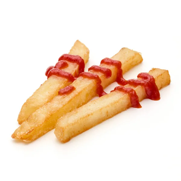 Batatas Fritas Francesas Com Ketchup Isolado Sobre Fundo Branco — Fotografia de Stock