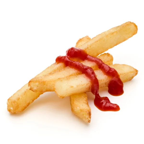 Batatas Fritas Francesas Com Ketchup Isolado Sobre Fundo Branco — Fotografia de Stock