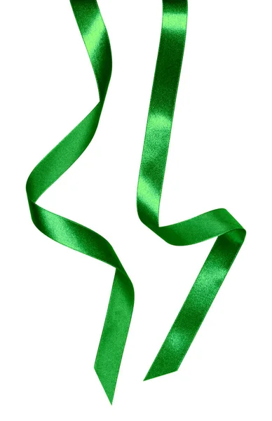 Glänzendes Satinband Grüner Farbe Isoliert Auf Weißem Hintergrund — Stockfoto