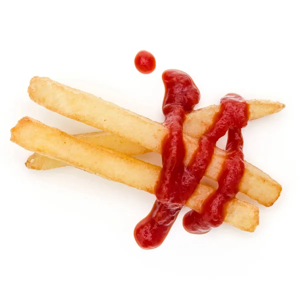 Franska Stekt Potatis Med Ketchup Isolerad Vit Bakgrund — Stockfoto