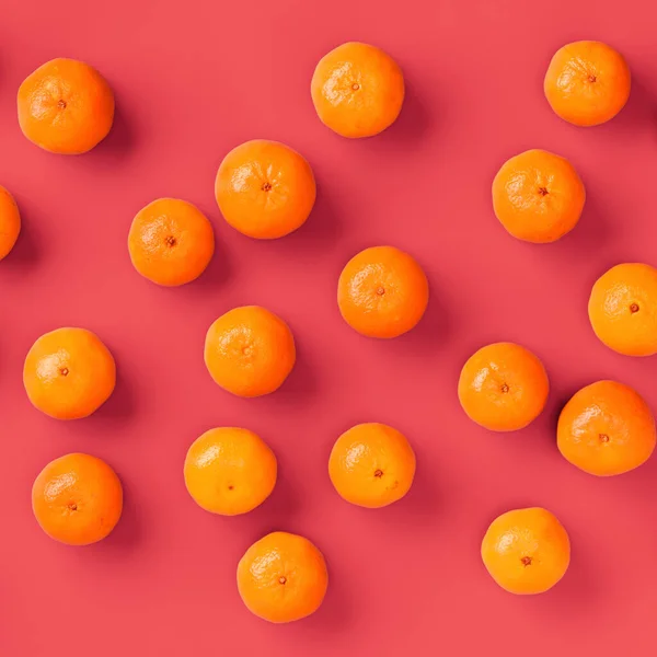 Frukt Mönster Färsk Apelsin Tangerine Eller Mandarin Levande Korall Bakgrund — Stockfoto