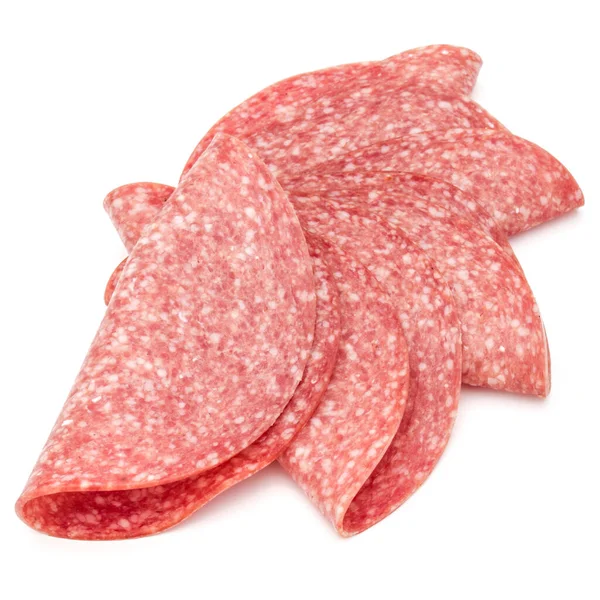 Salami Rökt Korv Skivor Isolerad Vit Bakgrund — Stockfoto