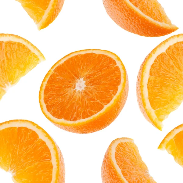Modello Senza Cuciture Frutta Arancione Segmenti Arancioni Isolati Sfondo Bianco — Foto Stock