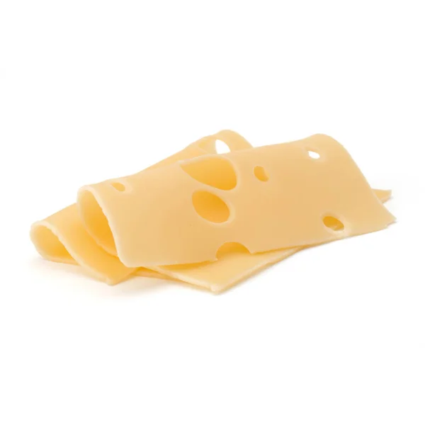 Zwei Käsescheiben Isoliert Auf Weißem Hintergrund — Stockfoto