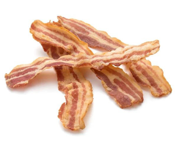 Tranches Bacon Croustillantes Cuites Isolées Sur Fond Blanc — Photo