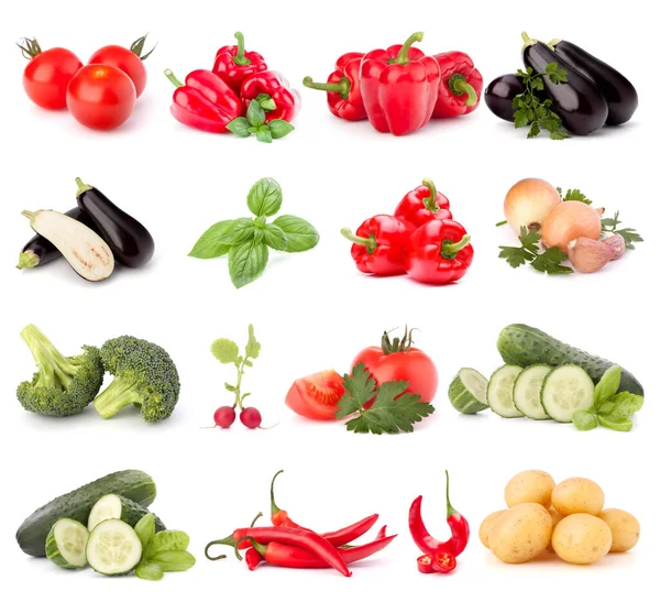 Colección Verduras Aisladas Sobre Fondo Blanco Conjunto Diferentes Verduras Crudas —  Fotos de Stock