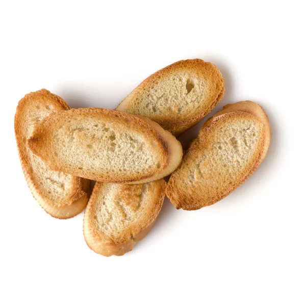 Rebanadas Baguette Tostadas Aisladas Sobre Fondo Blanco Cerca Brindis Crouton —  Fotos de Stock