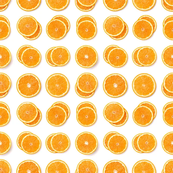 Plasterki Owoc Pomarańczowy Wzór Plastry Pomarańczy Białym Tle Tło Żywności — Zdjęcie stockowe
