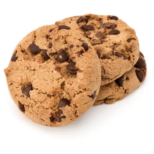 Tre Chocolate Chip Cookies Isolerad Vit Bakgrund Söta Kex Hemlagade — Stockfoto