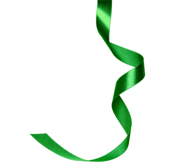 Glanzend Satijn Lint Groene Kleur Geïsoleerd Een Witte Achtergrond Afbeelding — Stockfoto