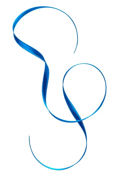 Λαμπερό Σατέν Κορδέλα Μπλε Χρώμα Που Απομονώνονται Λευκό Φόντο Κοντινό — Φωτογραφία Αρχείου