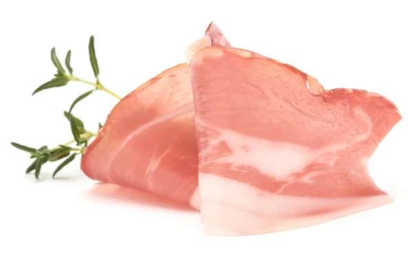 Olasz Prosciutto Crudo Vagy Jamon Nyers Sonka Fehér Alapon Elszigetelve — Stock Fotó