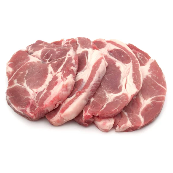 Carne Crua Porco Cortada Isolada Recorte Fundo Branco — Fotografia de Stock