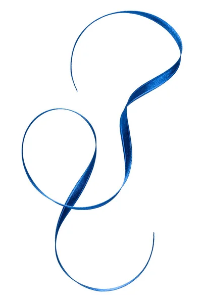 Glänzende Satinband Blauer Farbe Isoliert Auf Weißem Hintergrund Nahaufnahme — Stockfoto