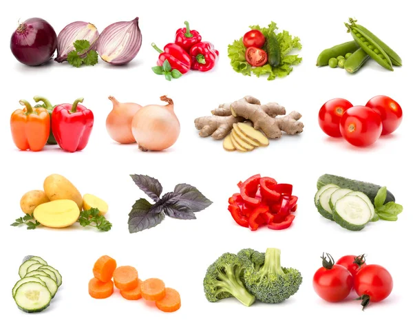 蔬菜在白色背景上被分离出来 一套不同的新鲜生菜 食物配料 健康食品概念 — 图库照片