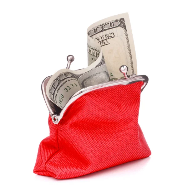 Red Cash Wallet Isolated White Background Charge Purse Hundred Dollar — Stock Photo, Image