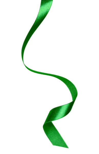 Glanzend Satijn Lint Groene Kleur Geïsoleerd Witte Achtergrond — Stockfoto
