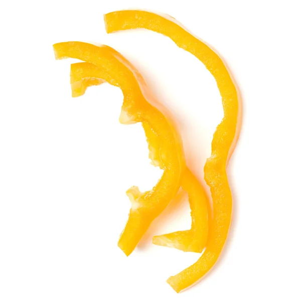 Yellow Pepper Slices Isolated White Background Cutout Top View Flat — Stock Photo, Image