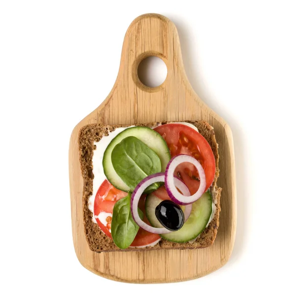Öppna Inför Vegetabiliska Smörgås Kanape Eller Crostini Trä Servering Ombord Stockbild