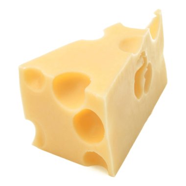 Peynir küpleri. Peynir bloğu beyaz arkaplan kesiti üzerinde izole edildi