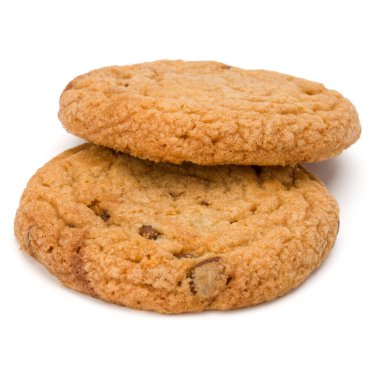 Beyaz arka plan üzerinde izole İki çikolatalı kurabiye. Tatlı bisküvi. Ev yapımı pasta..