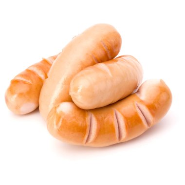 Beyaz arka plan kesme izole kavrulmuş tütsülenmiş sosis