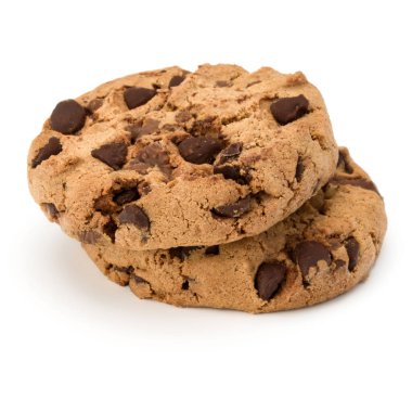 Beyaz arka plan üzerinde izole İki çikolatalı kurabiye. Tatlı bisküvi. Ev yapımı pasta.