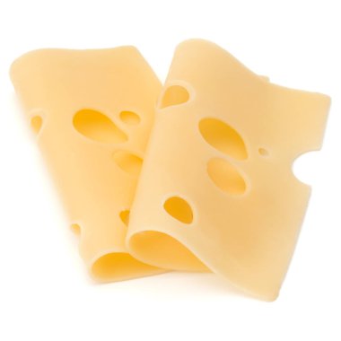 Beyaz arka plan üzerinde izole iki peynir dilimleri