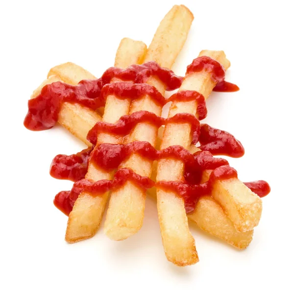 Batatas Fritas Francesas Com Ketchup Isolado Sobre Fundo Branco — Fotografia de Stock