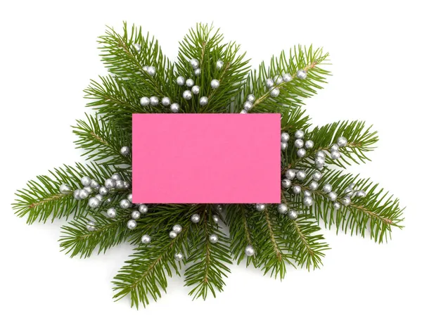 Weihnachtsdekoration Mit Grußkarte Isoliert Über Weißem Hintergrund — Stockfoto
