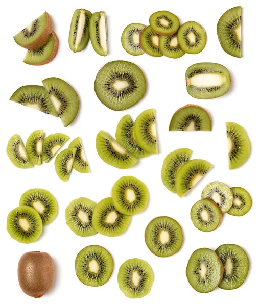 Kiwi Isolated White Background Flat Lay Top View Set Different — Stock Photo, Image