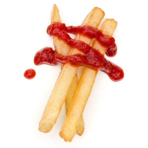 Batatas Fritas Francesas Com Ketchup Isolado Sobre Fundo Branco — Fotografia de Stock