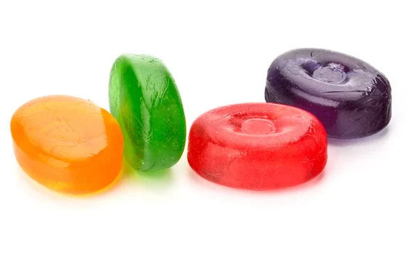 Vier Kleurrijke Vruchten Harde Suiker Gekookt Sweeties Snoepjes Suiker Pruimen — Stockfoto