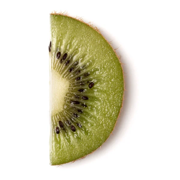Jeden Kawałek Owoców Kiwi Izolowane Białym Tle Zbliżenie Połowa Plasterka — Zdjęcie stockowe
