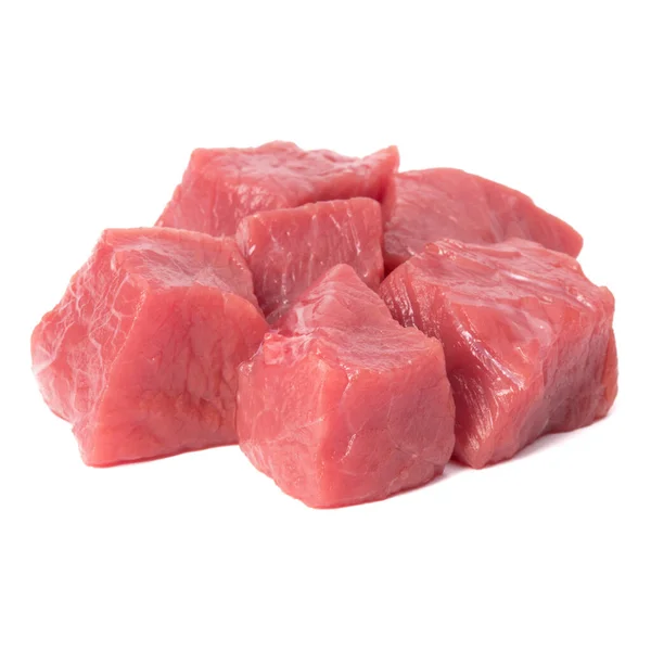 Cru Carne Picada Pedaços Carne Isolado Fundo Branco Cortado — Fotografia de Stock