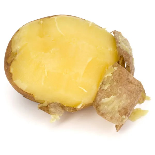 Een Gekookte Geschilde Aardappel Geïsoleerd Een Witte Achtergrond Knipsel — Stockfoto