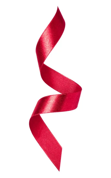 Glänsande Sidenband Röd Färg Isolerad Vit Bakgrund Närbild — Stockfoto