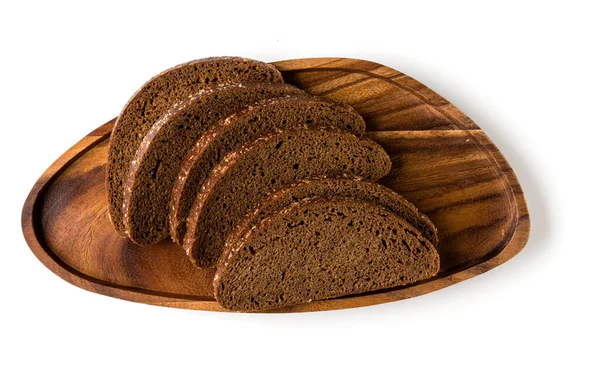 Rye Bread Slices Wooden Board Isolated White Background Flat Lay — Stock Photo, Image