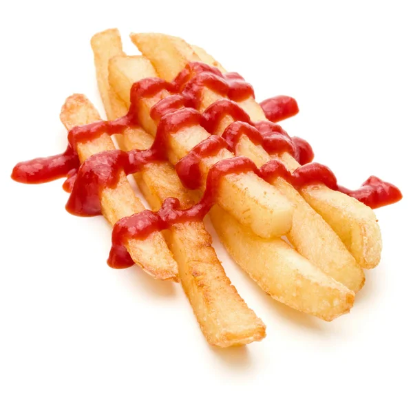 French Fried Potatoes Ketchup Isolated White Background — Stock Photo, Image