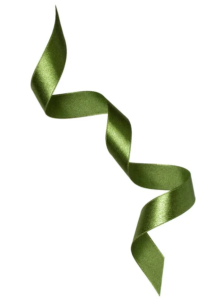 Λαμπερό Σατέν Κορδέλα Πράσινο Χρώμα Που Απομονώνονται Λευκό Φόντο Κοντινό — Φωτογραφία Αρχείου
