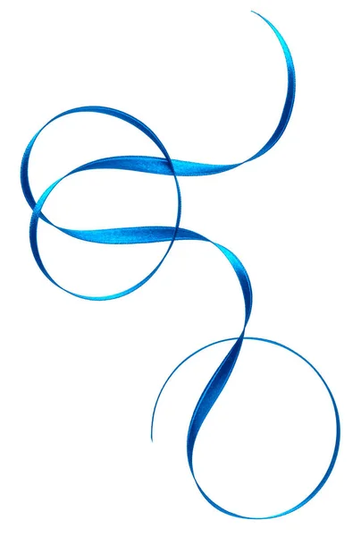 Блискуча Атласна Стрічка Синього Кольору Ізольована Білому Тлі Крупним Планом — стокове фото