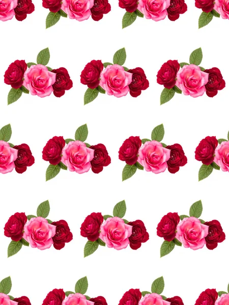 Κόκκινο Και Ροζ Τριαντάφυλλο Λουλούδι Μπουκέτο Πράσινα Φύλλα Απομονώνονται Λευκό — Φωτογραφία Αρχείου