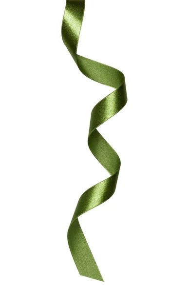 Glänzende Satinband Grüner Farbe Isoliert Auf Weißem Hintergrund Nahaufnahme — Stockfoto