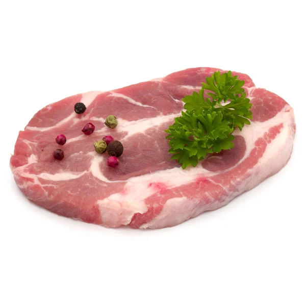 Carne Cruda Maiale Costoletta Carne Con Foglie Erbe Prezzemolo Spezie — Foto Stock