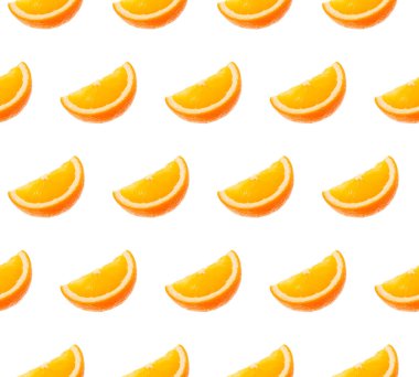 Turuncu meyve seamless modeli. Beyaz arka plan üzerinde izole turuncu kesimleri. Gıda arka plan.