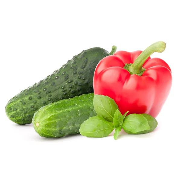 Geïsoleerde Groenten Zoete Paprika Komkommer Geïsoleerd Witte Achtergrond — Stockfoto