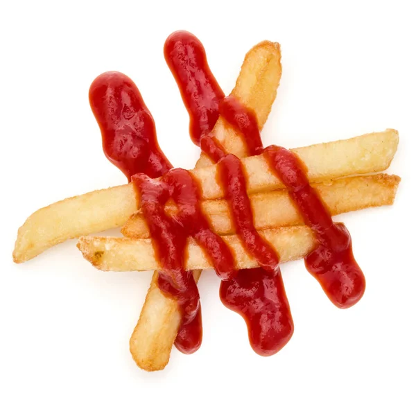 Batatas Fritas Francesas Com Ketchup Isolado Sobre Fundo Branco — Fotografia de Stock