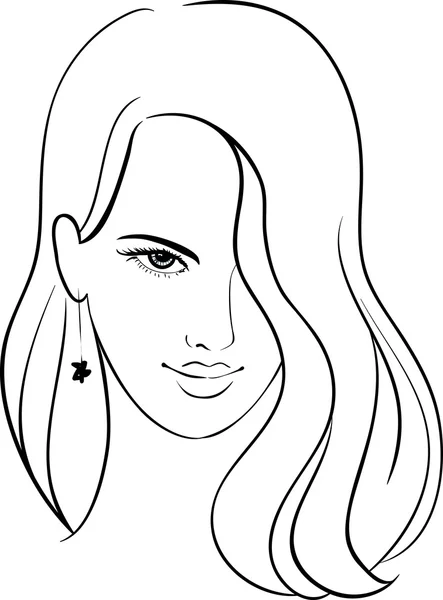 Girl Face with Beautiful Hair, Vector Sketch — Stock Vector